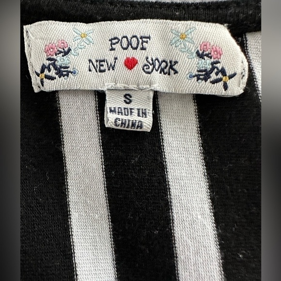 Poof New York Black White Striped Short Sleeve Tie Waist Faux Wrap Dress - Picture 3 of 3